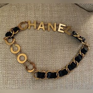 Vintage Coco Chanel 90s gold leather chain belt necklace
